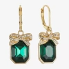 Monet Jewelry Gold Tone Holiday Womens Green Glass Rectangular Drop Earrings In Green