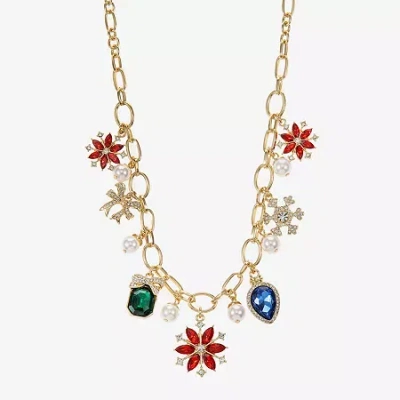 Monet Jewelry Gold Tone Holiday Womens Multi Color 18 Inch Collar Necklace