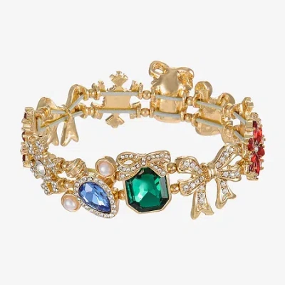 Monet Jewelry Gold Tone Holiday Womens Multi Color Glass Bow Flower Snowflake Stretch Bracelet