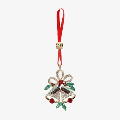 Monet Jewelry Gold Tone Holly Christmas Ornament In Multi
