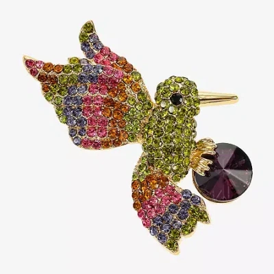 Monet Jewelry Gold Tone Hummingbird Multi Color Glass Pin