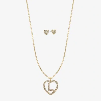 Monet Jewelry Gold Tone Initial Pendant Necklace & Stud Earring Womens Glass Heart 2-pc. Jewelry Set In White