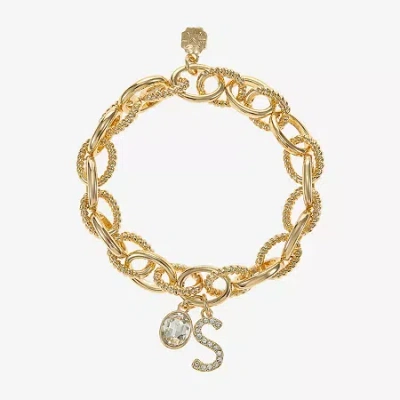 Monet Jewelry Gold Tone Initial Stretch Womens Glass Oval Charm Bracelet
