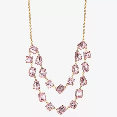 Monet Jewelry Gold Tone Layered Womens Glass 18 Inch Strand Necklace In Pink
