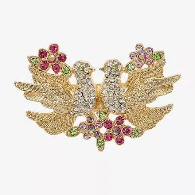 Monet Jewelry Gold Tone Lovebirds Multi Color Glass Pin
