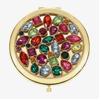 Monet Jewelry Gold Tone Multi Cluster Stone Gold Tone Compact Mirror