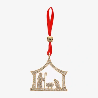 Monet Jewelry Gold Tone Nativity Scene Christmas Ornament In White