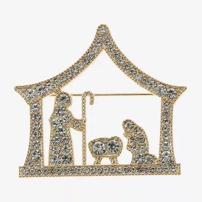Monet Jewelry Gold Tone Nativity Scene Glass Pin In White