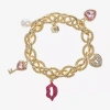 Monet Jewelry Gold Tone Pad Lock Womens Pink Glass Simulated Pearl Heart Keys Charm Bracelet In Gold