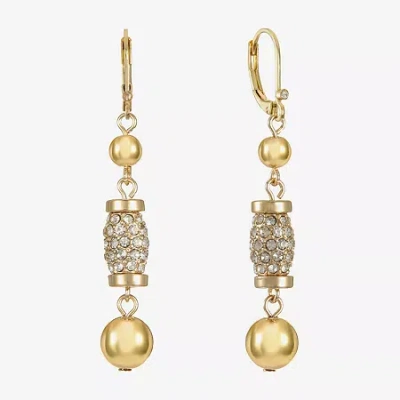 Monet Jewelry Gold Tone Pave Bead Womens Glass Drop Earrings In Yellow