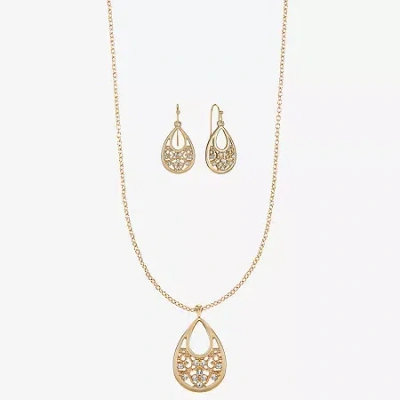 Monet Jewelry Gold Tone Pendant Necklace And Drop Earring Womens Glass 2-pc. Jewelry Set In Yellow