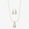 Monet Jewelry Gold Tone Pendant Necklace & Drop Earring Womens Glass Simulated Pearl 2-pc. Jewelry Set In Gold