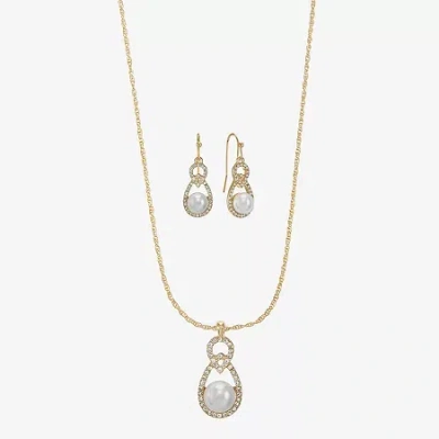 Monet Jewelry Gold Tone Pendant Necklace & Drop Earring Womens Glass Simulated Pearl 2-pc. Jewelry Set In White
