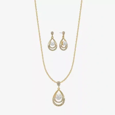 Monet Jewelry Gold Tone Pendant Necklace & Drop Earring Womens Glass Simulated Pearl 2-pc. Jewelry Set In White