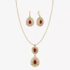 Monet Jewelry Gold Tone Pendant Necklace & Drop Earring Womens Red Glass 2-pc. Jewelry Set In Gold