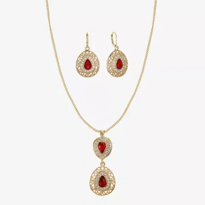 Monet Jewelry Gold Tone Pendant Necklace & Drop Earring Womens Red Glass 2-pc. Jewelry Set