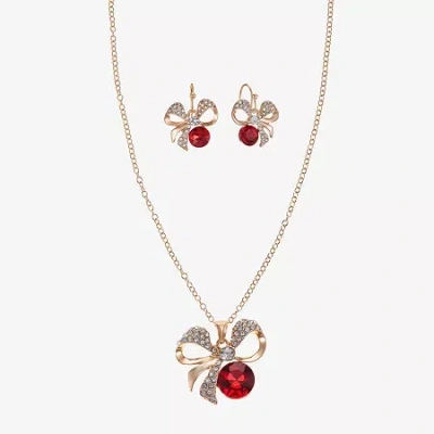 Monet Jewelry Gold Tone Pendant Necklace & Drop Earring Womens Red Glass Bow 2-pc. Jewelry Set