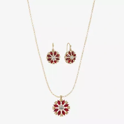 Monet Jewelry Gold Tone Pendant Necklace & Drop Earring Womens Red Glass Flower Round 2-pc. Jewelry Set