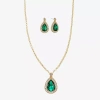 Monet Jewelry Gold Tone Pendant Necklace & Stud Earring Womens Green Glass 2-pc. Jewelry Set In Gold
