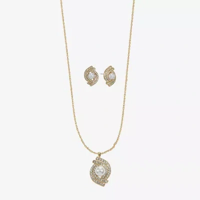 Monet Jewelry Gold Tone Pendant Twist Necklace & Stud Earring Womens Glass Simulated Pearl 2-pc. Jewelry Set In White