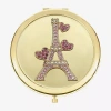 Monet Jewelry Gold Tone Pink Eiffel Tower Gold Tone Heart Compact Mirror In Gold