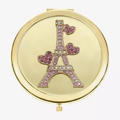 Monet Jewelry Gold Tone Pink Eiffel Tower Gold Tone Heart Compact Mirror