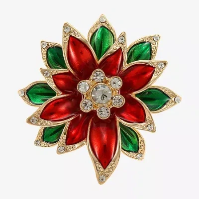 Monet Jewelry Gold Tone Red Poinsettia Glass Pin In Multi