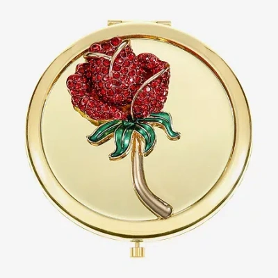 Monet Jewelry Gold Tone Red Rose Gold Tone Flower Compact Mirror