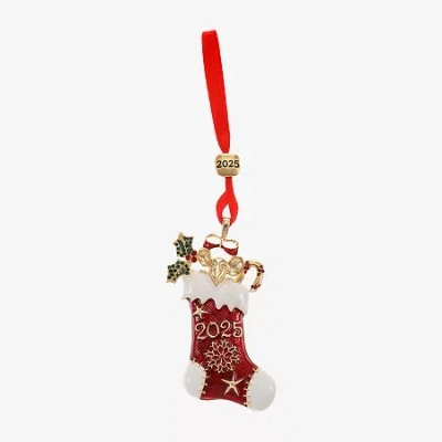 Monet Jewelry Gold Tone Red Stocking Christmas Ornament In Multi