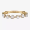 Monet Jewelry Gold Tone Scallop Womens Glass Simulated Pearl Round Stretch Bracelet In Gold
