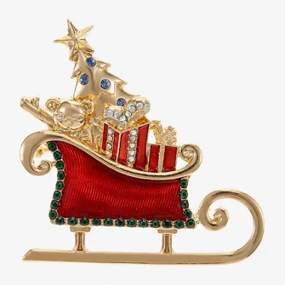Monet Jewelry Gold Tone Sleigh Glass Pin In Multi