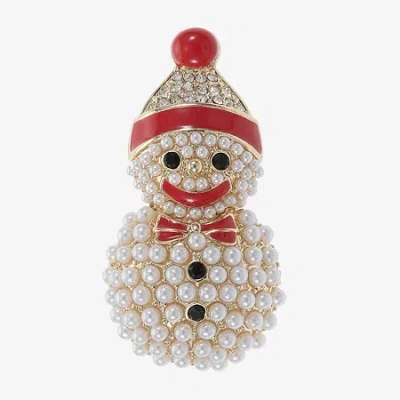Monet Jewelry Gold Tone Snowman White Glass Pin