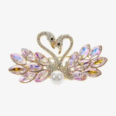 Monet Jewelry Gold Tone Swan Pink Glass Pin