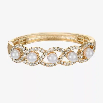 Monet Jewelry Gold Tone Twist Womens Glass Simulated Pearl Stretch Bracelet In White