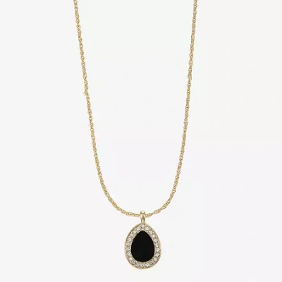 Monet Jewelry Gold Tone Velvet Halo Womens Glass 17 Inch Pendant Necklace In Black