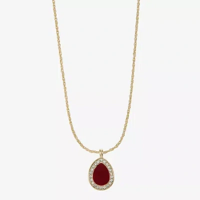 Monet Jewelry Gold Tone Velvet Halo Womens Glass 17 Inch Pendant Necklace In Red