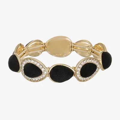 Monet Jewelry Gold Tone Velvet Halo Womens Glass Stretch Bracelet In Black