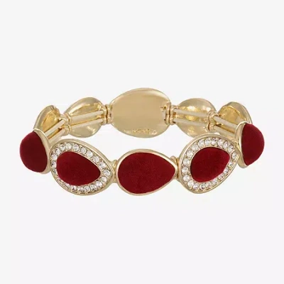 Monet Jewelry Gold Tone Velvet Halo Womens Glass Stretch Bracelet In Red