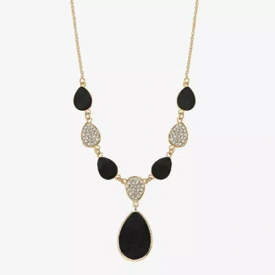 Monet Jewelry Gold Tone Velvet Womens Glass 18 Inch Y Necklace In Black