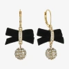 Monet Jewelry Gold Tone Velvet Womens Glass Bow Drop Earrings In Black