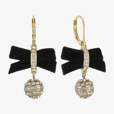 Monet Jewelry Gold Tone Velvet Womens Glass Bow Drop Earrings In Black
