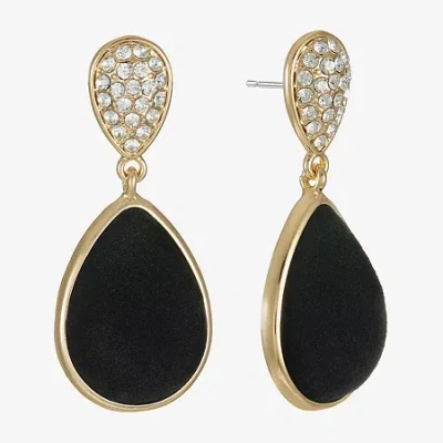Monet Jewelry Gold Tone Velvet Womens Glass Hypoallergenic Drop Earrings In Black