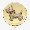 Monet Jewelry Gold Tone White Scottie Dog Gold Tone Animal Bow Compact Mirror In Gold