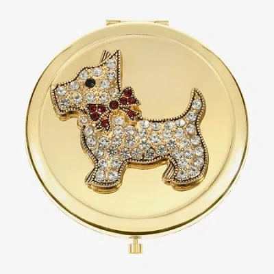 Monet Jewelry Gold Tone White Scottie Dog Gold Tone Animal Bow Compact Mirror