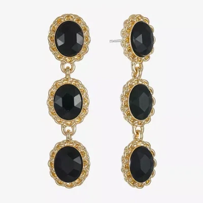 Monet Jewelry Gold Tone Womens Black Glass Oval Hypoallergenic Drop Earrings