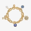 Monet Jewelry Gold Tone Womens Blue Glass Simulated Pearl Angel Charm Bracelet In Gold