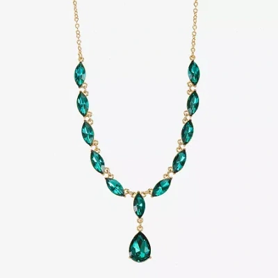 Monet Jewelry Gold Tone Womens Glass 17 Inch Y Necklace In Green