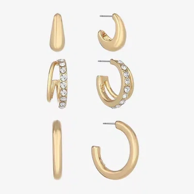 Monet Jewelry Gold Tone Womens Glass Hypoallergenic 3 Pair Earring Set In Yellow