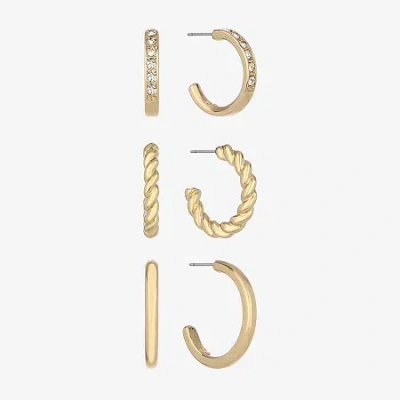 Monet Jewelry Gold Tone Womens Glass Hypoallergenic 3 Pair Earring Set In Yellow