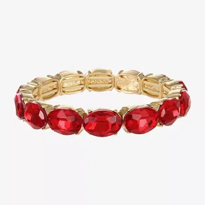 Monet Jewelry Gold Tone Womens Glass Oval Stretch Bracelet In Red